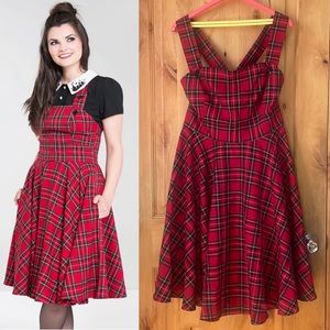 HELL BUNNY Irvine 2-Pocket Pinafore Red Tartan Dress $114 NWT XL
